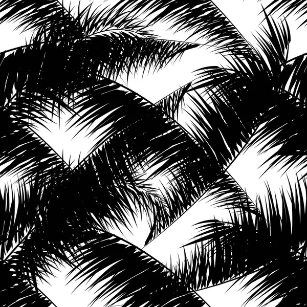 Черные векторные пальмы Ручной рисунок. Летние тропические пальмы листья бесшовные. Абстрактный природный фон — стоковый вектор