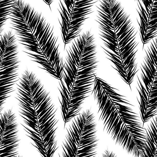 Black vector palm trees. Hand drawn seamless pattern. Summer tropical palm tree leaves seamless pattern. Abstract nature background — Stock Vector