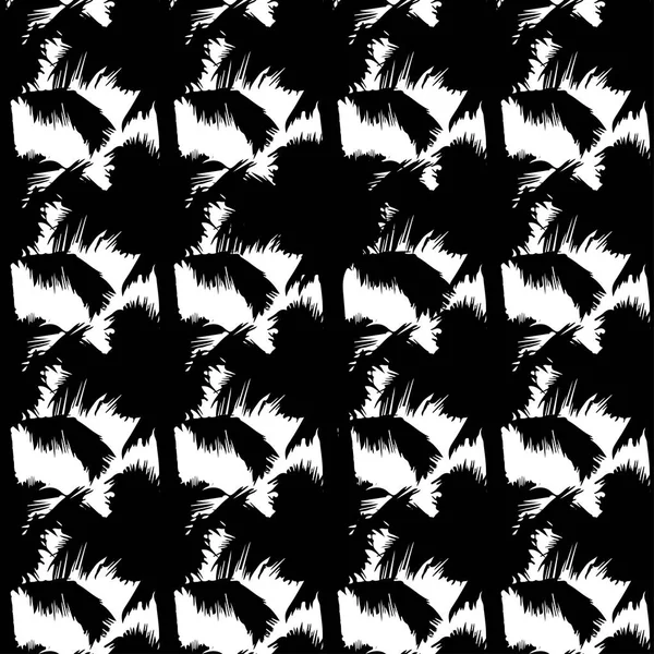 Fekete vektoros pálmafák. Kézzel rajzolt varrat nélküli mintázat. A nyári trópusi pálmafák varratmentes mintát hagy. Absztrakt természeti háttér — Stock Vector
