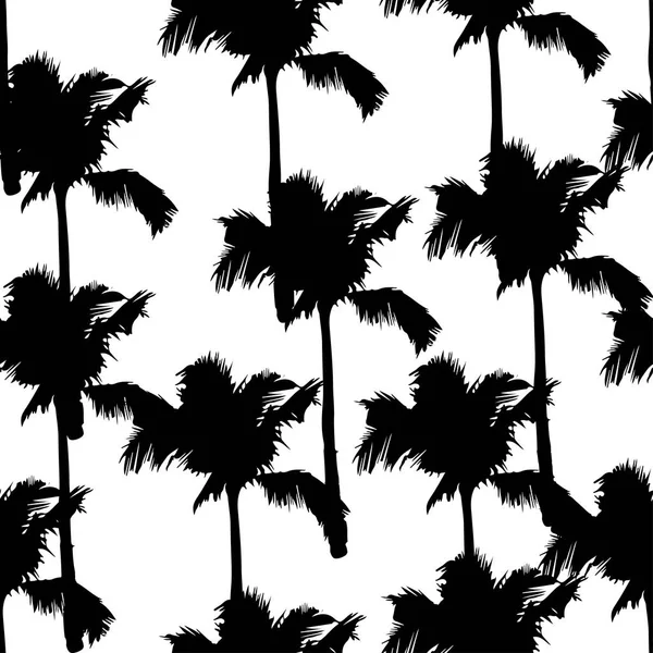 Palmiers vecteurs noirs. Modèle sans couture dessiné à la main. Le palmier tropical d'été laisse un motif sans couture. Nature abstraite fond — Image vectorielle