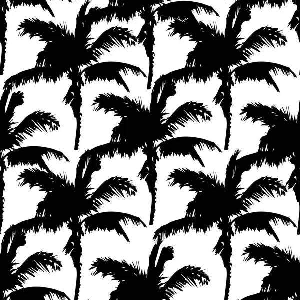 Černý vektorový palmový strom. Ručně kreslený vzorek. Letní tropický palmový strom zanechává bezproblémový charakter. Abstraktní přírodní pozadí — Stockový vektor
