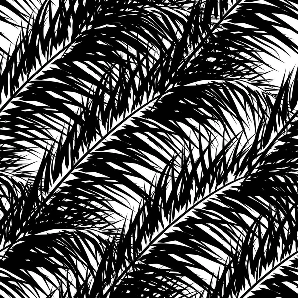 Black vector palm trees. Hand drawn seamless pattern. Summer  tropical palm tree leaves seamless pattern. Abstract nature background — Stock Vector