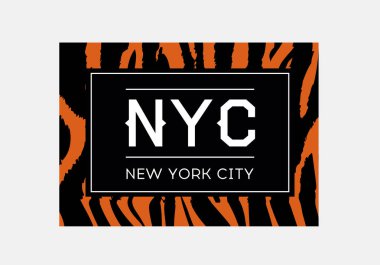 Zebra veya kaplan desen arka plan nyc sloganı tipografi. Moda t-shirt tasarımı. Kızlar tee gömlek trendy baskı. 