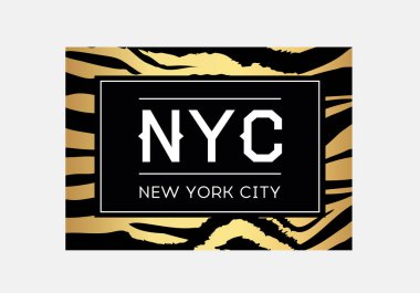 Zebra veya kaplan desen arka plan nyc sloganı tipografi. Moda t-shirt tasarımı. Kızlar tee gömlek trendy baskı. 
