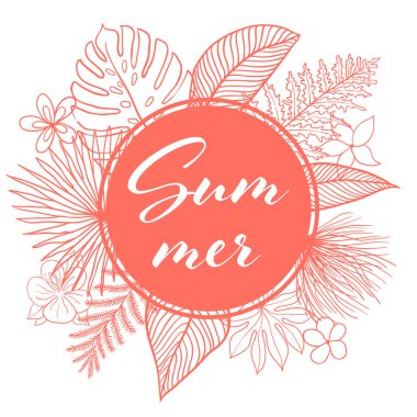 Yaşayan Mercan renginde tropikal yapraklar. Tropikal yaz.