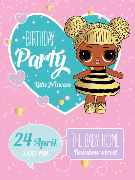 Birthday Invitation with cute Lol Dolls. Element of design for invite card. Stock Vector