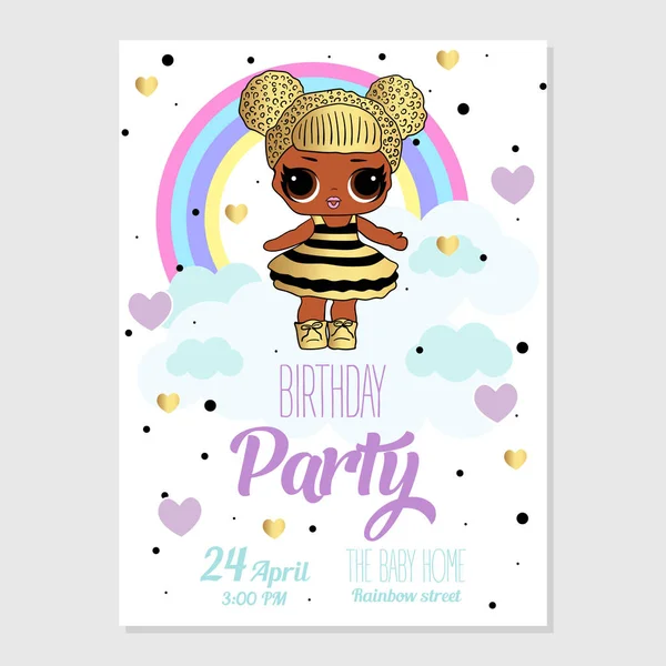 Birthday Invitation with cute Lol Dolls. Element of design for invite card. Stock Illustration