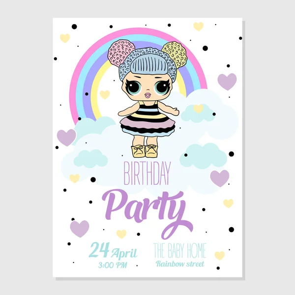 Birthday Invitation with cute Lol Dolls. Element of design for invite card. Royalty Free Stock Illustrations