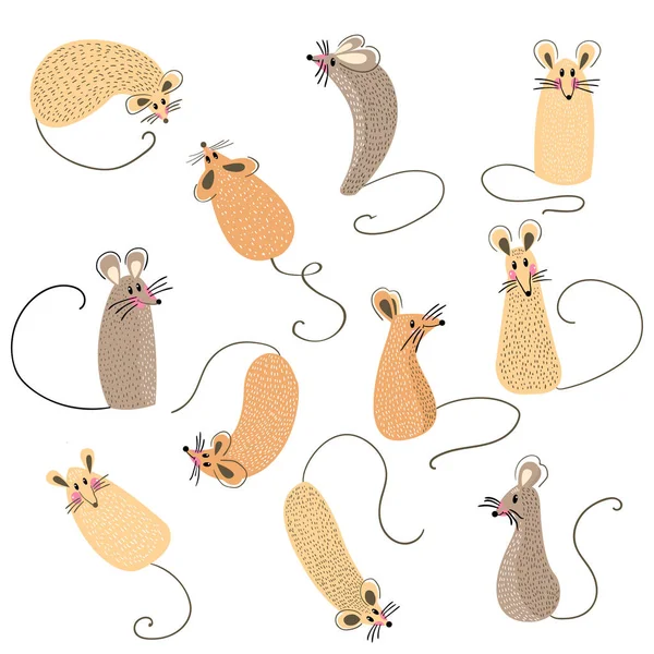 Set tikus lucu untuk desain. 20.Koleksi tikus Natal yang berbeda. Pose tikus. Kartun lucu tahun baru clipart ditetapkan. Ilustrasi vektor - Stok Vektor