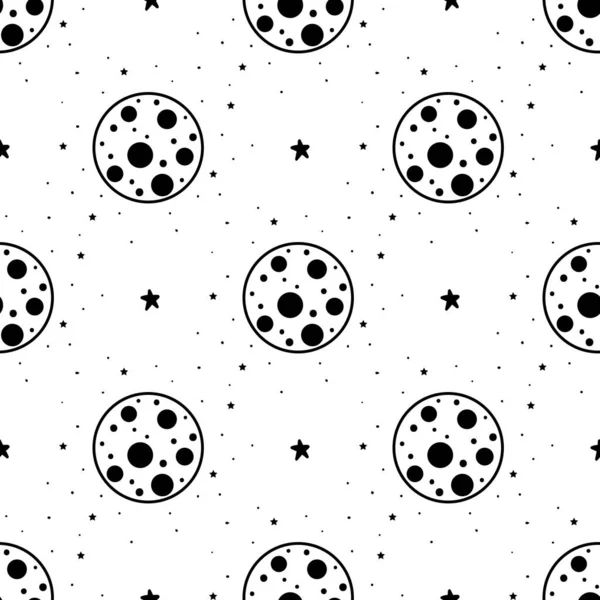 Modèle sans couture Planète mystique avec des étoiles et la lune. Étoiles, constellations, lune, cristaux. — Image vectorielle