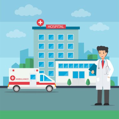 Düz stil doktorlarla tıp konsepti.