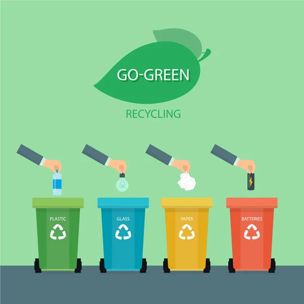Concept de gestion des déchets et ségrégation. Style plat — Image vectorielle