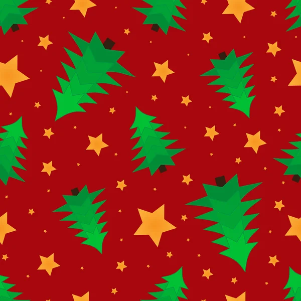 Cute winter trees seamless pattern with stars on holiday background. Vector design with trees. — Stock vektor