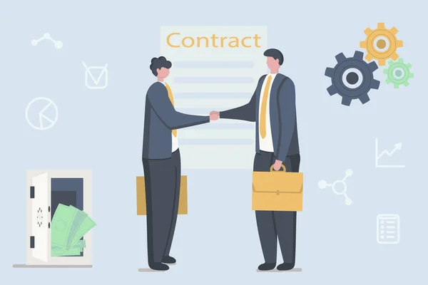 Udane partnerstwo, umowa o współpracy między przedsiębiorcami, rozwiązanie pracy zespołowej. — Wektor stockowy