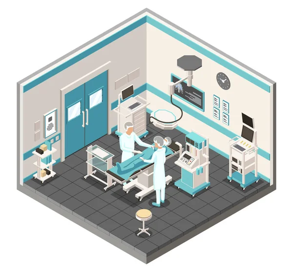 Concepto médico isométrico. Interior del Departamento de Cirugía moderna . — Vector de stock