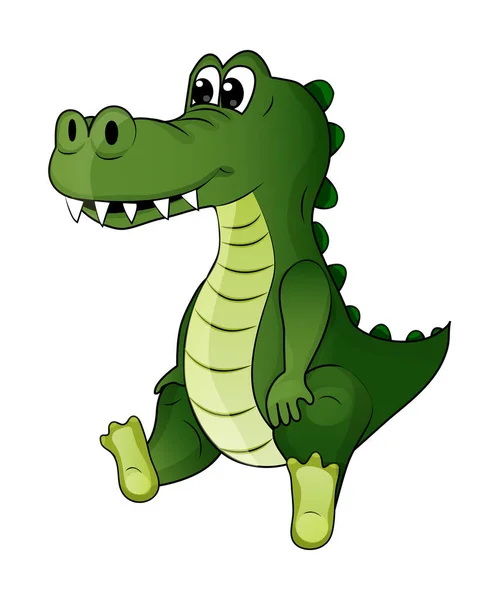 Barátságos aranyos rajzfilm zöld aligátor, vicces vad állat, elszigetelt fehér háttér. — Stock Vector