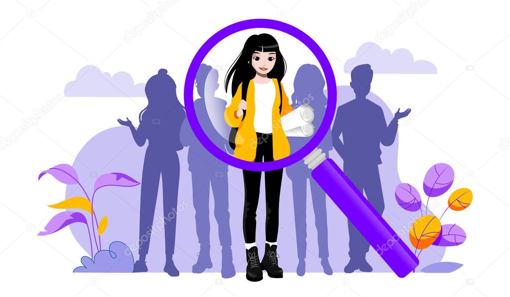 Concept Of Recruitment Agency And Human Resources. HR Manager Is Choosing Best Candidates For Hire Job. Employer Searching For Professional Talented Employees. Cartoon Flat Style Vector Illustration