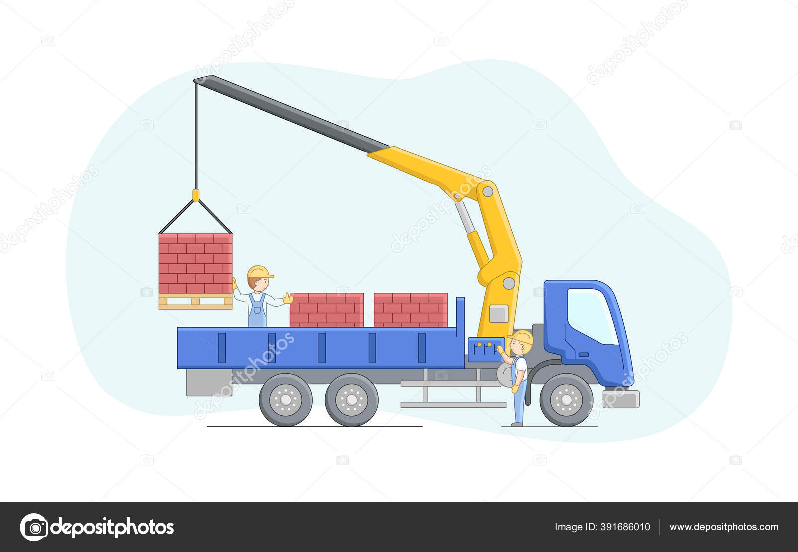 Construction Concept. Crane Driver And Worker Work Together