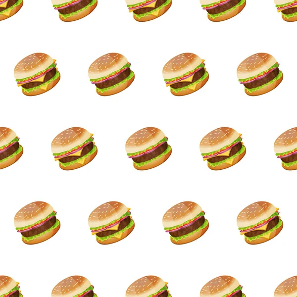 Mooi naadloos patroon met veel hamburgers. Modern ontwerp Fastfood template. Leuke Lekkere Burgers. Trendy textiel, stof, verpakking. Modern ontwerp voor papier. Cartoon platte stijl vector illustratie — Stockvector