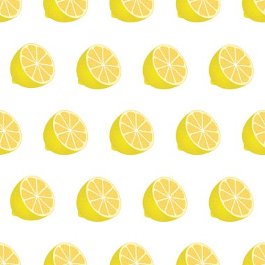 Bir sürü limonlu, kusursuz bir desen. Modern Tasarım Şablonu. Beyaz üzerine tatlandırılmış tatlı meyveler. Moda Tekstil, Kumaş, Paketleme. Kağıt için Modern Tasarım. Çizgi film Düz Vektör İllüstrasyonu