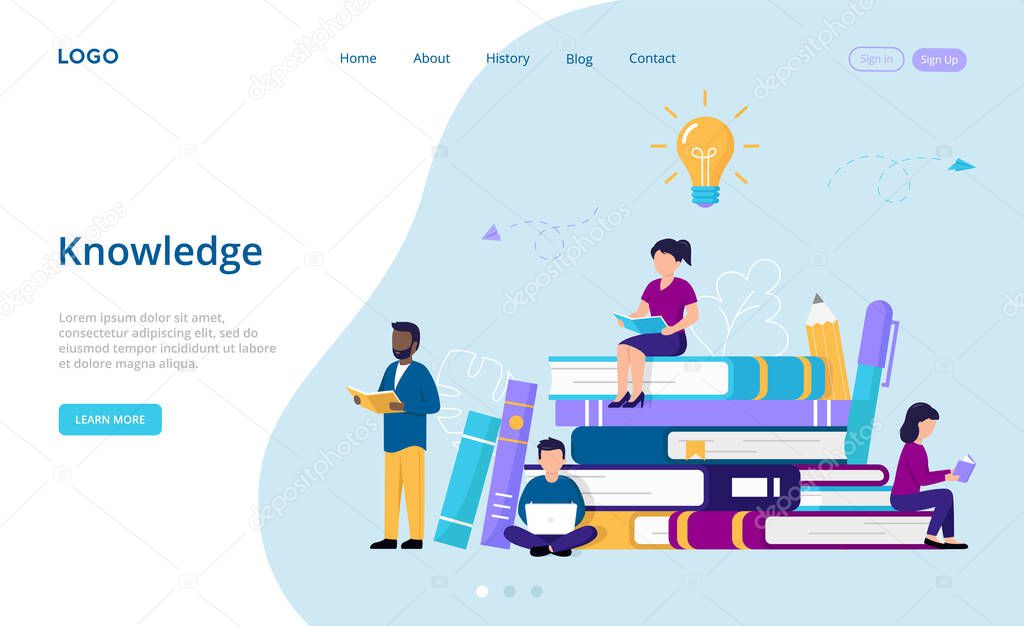 Education, Exam Preparation, Impoving Skills Concept. Stacks Of Books And Study Guides. Young People Gain Knowledge For Future Ideas And Success. Colorful Cartoon Vector Illustration In Flat Style