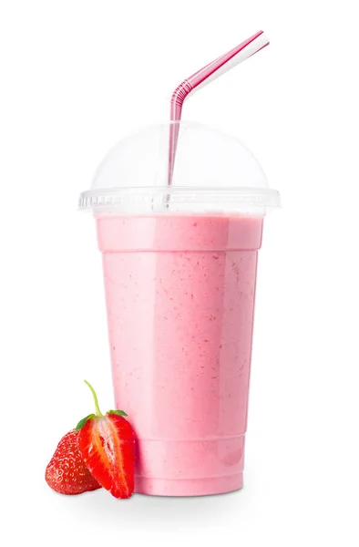 Erdbeer-Smoothie im Plastikglas — Stockfoto