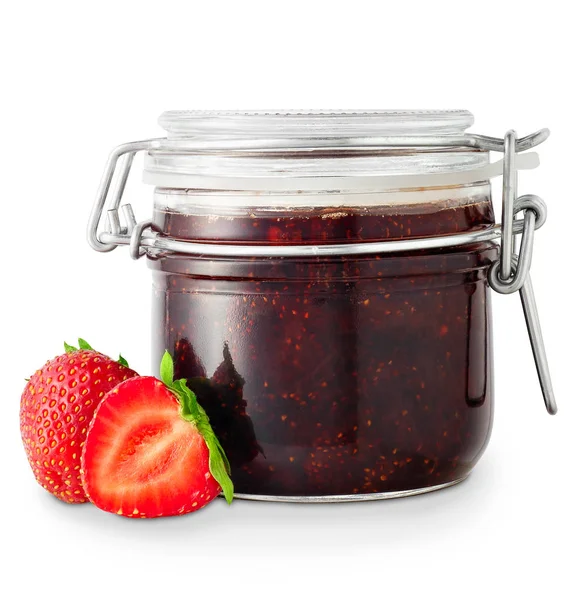 Jar of homemade strawberry jam — Stock Photo, Image