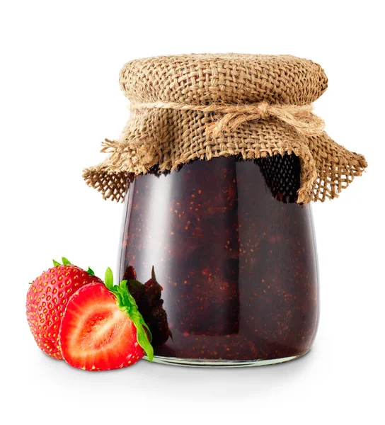 Jar of homemade strawberry jam — Stock Photo, Image