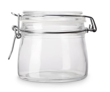 Boş cam kavanoz beyaza izole edilmiş.