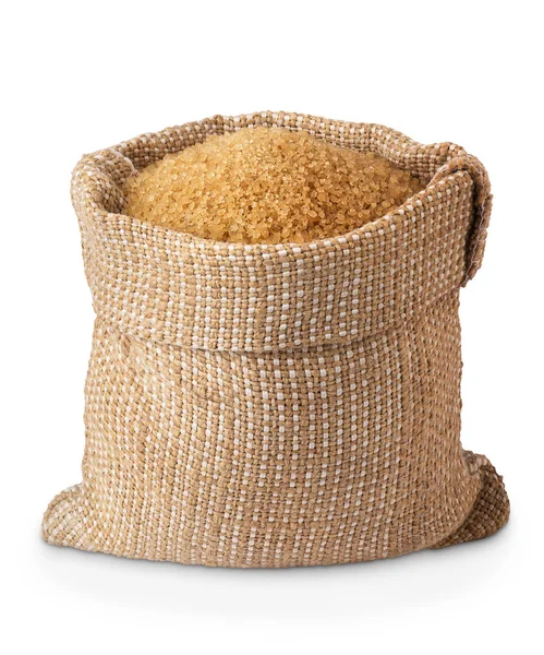 Brown cane sugar in burlap bag — Stock Photo, Image