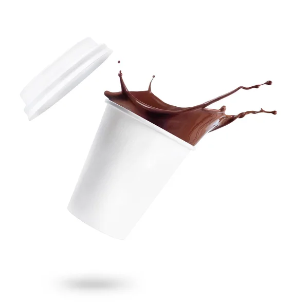 Copo de papel com salpicos de chocolate quente — Fotografia de Stock
