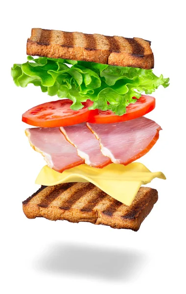 Sanduíche com ingredientes voadores — Fotografia de Stock