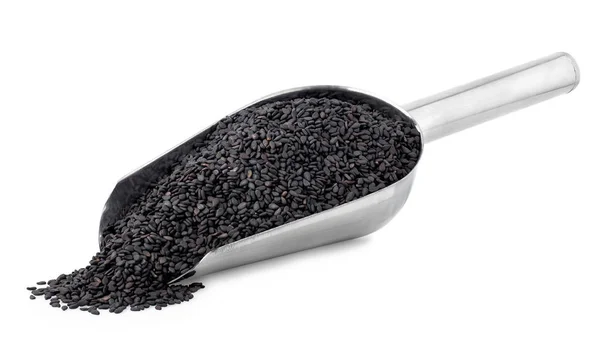 Semillas de sésamo negro en cucharada — Foto de Stock