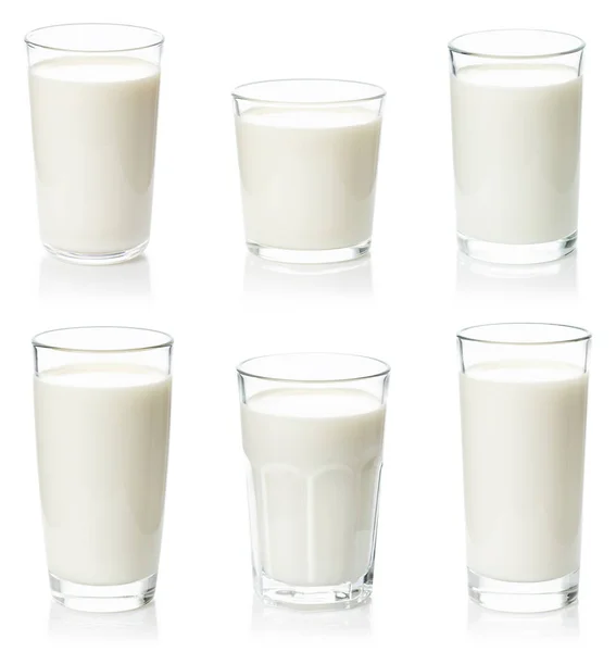 Set of various glasses with milk — Stock Photo, Image