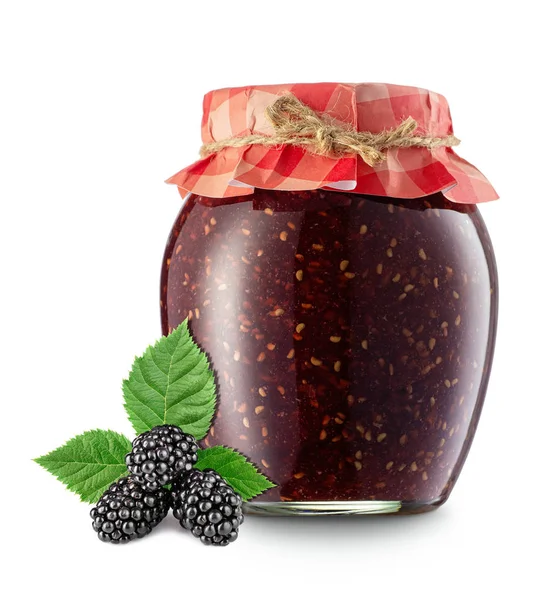 Blackberry jam in jar isolated — Stock Photo, Image