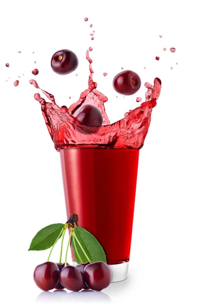 Glass of splashing cherry juice — Stock Photo, Image
