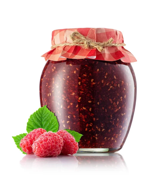 Raspberry jam in jar isolated — Stock Photo, Image