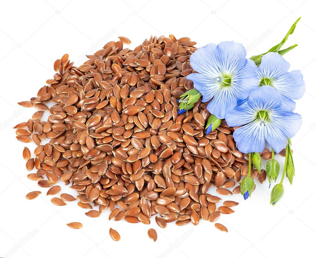 heap of flax seeds and flowers