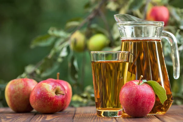 Яблочный сок в стакане и кувшине — стоковое фото