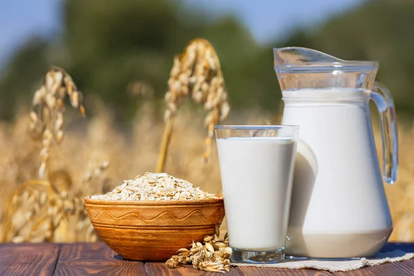 Vegan havremjölk och havregryn — Stockfoto