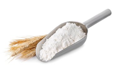 Beyaz üzerinde un ile kepçe