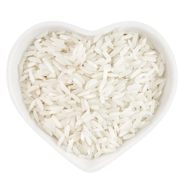 Biały ryż długi w kształcie serca płyta — Zdjęcie stockowe