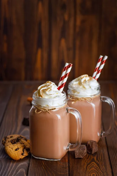 Chocolate milkshake in mason jar — Stock Photo, Image