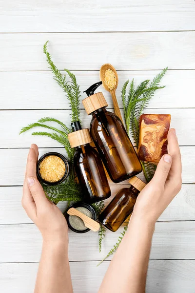 Fond Beauté Avec Divers Cosmétiques Respectueux Environnement Zéro Déchet Concept Photos De Stock Libres De Droits