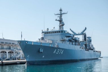 Trieste, İtalya, 8 Ağustos 2017: Hs Prometheus A-374 genel destek gemisi Etna türü. Trieste ticari liman rıhtımda demirli yardımcı bir gemi. 