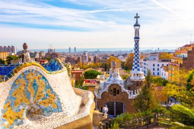 Panoramic view of Park Guell in Barcelona, Catalunya Spain. clipart