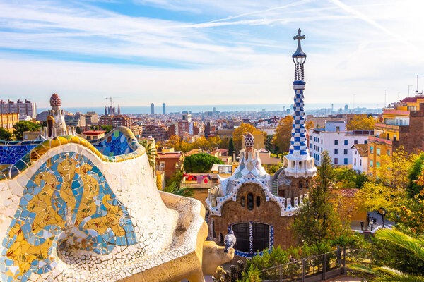 Vista Panorámica Del Parque Güell Barcelona Cataluña España — Foto de Stock
