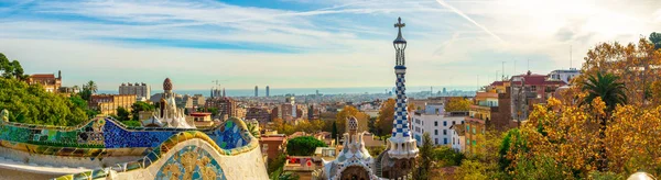 Barcelona Spanya Catalunya Park Guell Panoramik Manzaralı — Stok fotoğraf