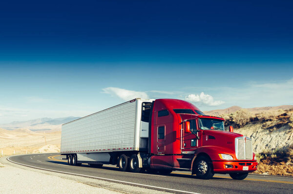 Bakersfield, California, USA June 13, 2015: Truck on highway freeway in Bakersfield, California, USA. TONED Image.