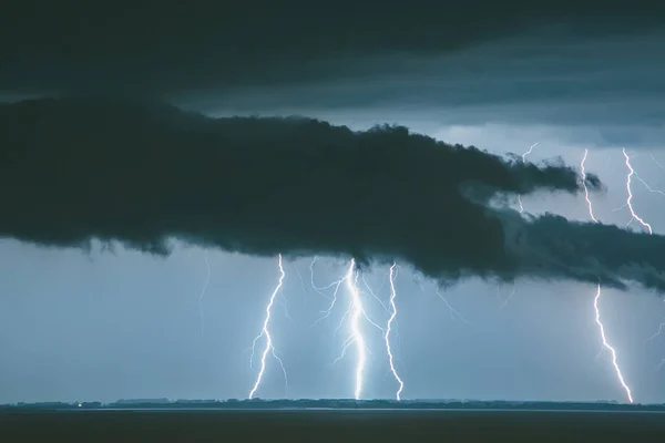 Thunderstorm near the city of Trieste, Italy , lightning beats the water